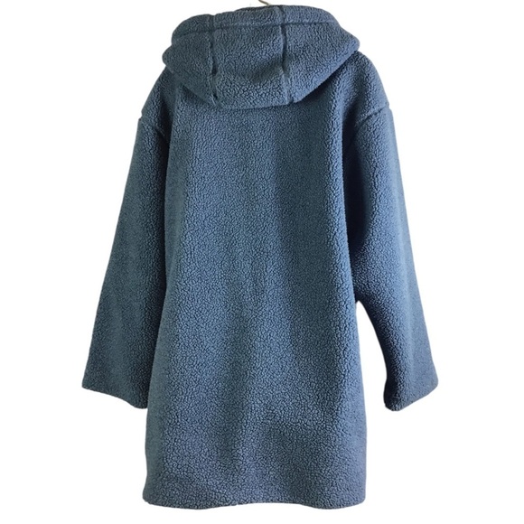 Sandro Fuzzy Sherpa Soft Button Front Hooded Teddy Jacket Size M in Blue - Picture 10 of 12